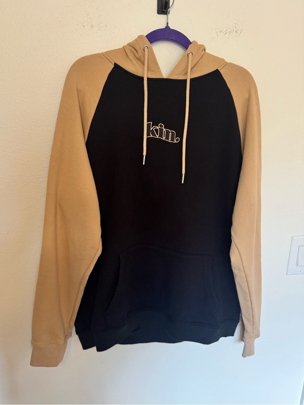 KIN Keep it Naturally thick Satin Lined Hoodie Colorblock Gold Black EUC